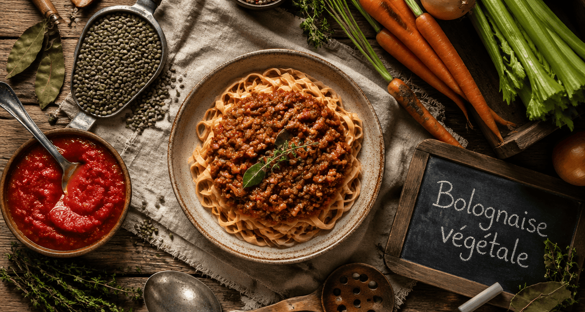 sauce lentilles sur pâtes avec ingrédients
