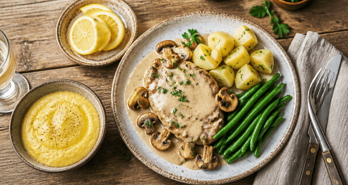 accompagnement escalopes de veau avec sauce et légumes