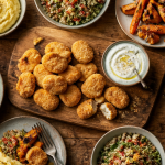 accompagnement nuggets avec légumes rôtis et purée