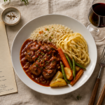 accompagnement pour veau marengo sur table rustique