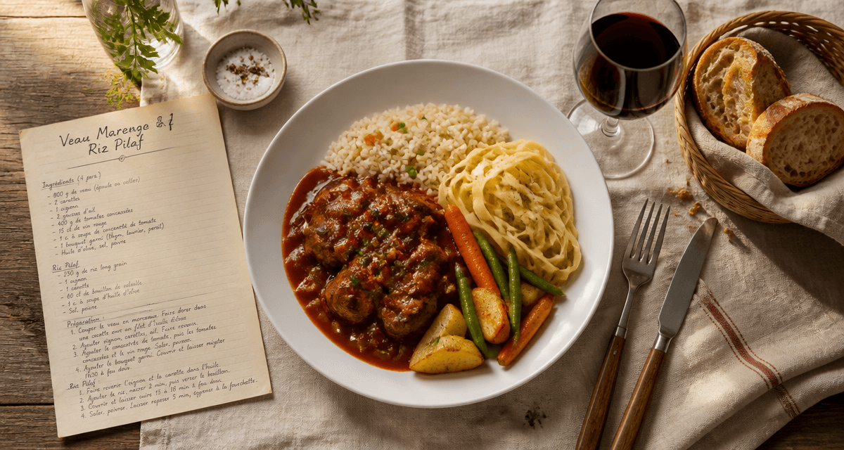 accompagnement pour veau marengo sur table rustique