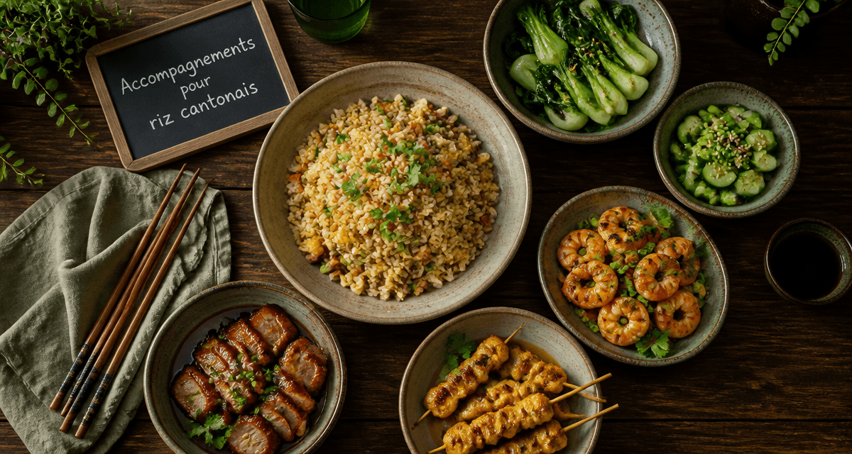 accompagnement riz cantonais table asiatique vue plongee
