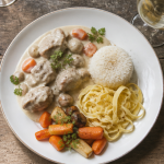 Blanquette de veau accompagnement riz légumes pâtes