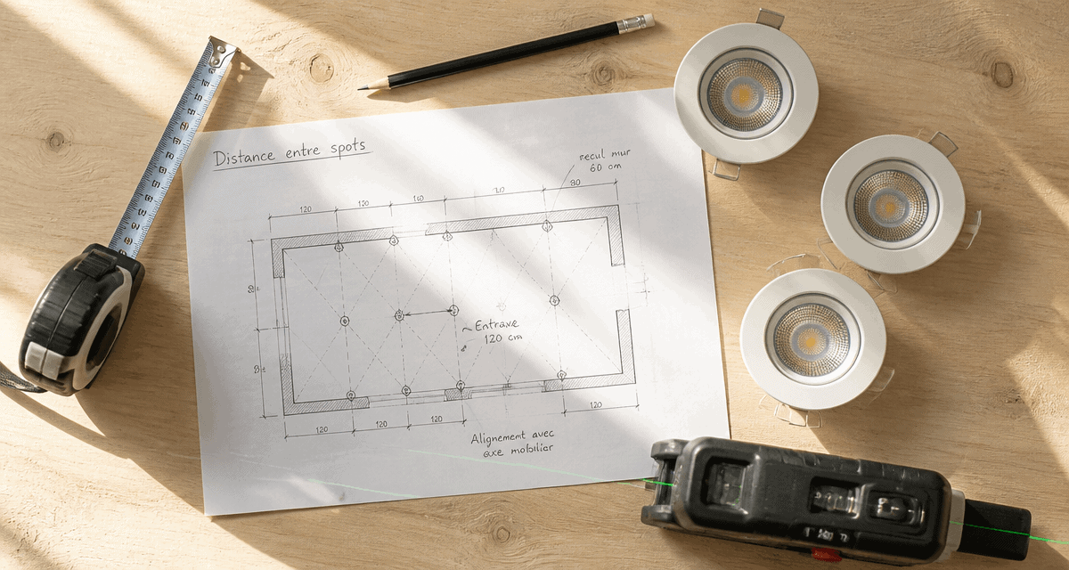 distance entre spot plafond plan outils