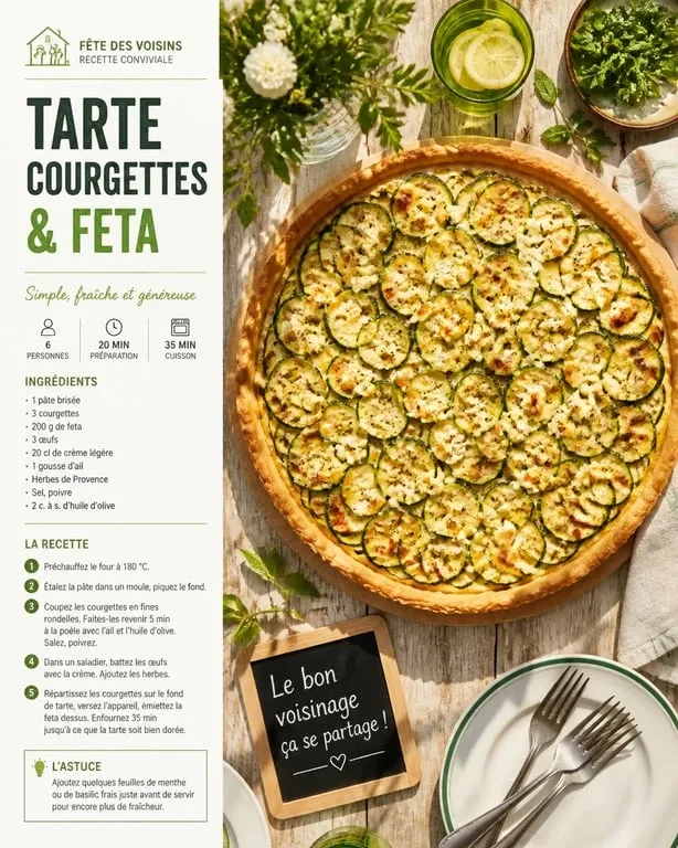 Tarte aux courgettes et feta pour la fête des voisins, plat convivial et facile à partager