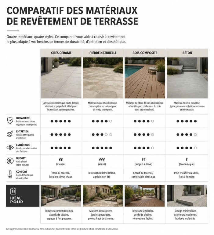 Comparatif des matériaux pour carrelage terrasse moderne