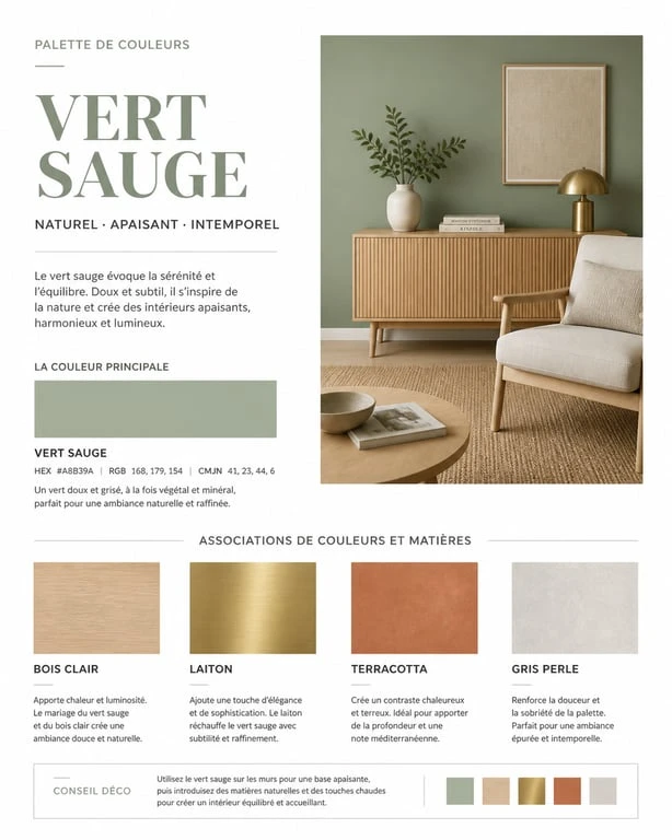 Palette de couleurs vert sauge et ses associations harmonieuses pour la décoration intérieure