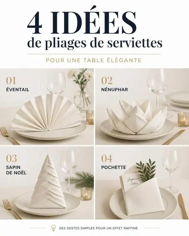 Exemples de pliage en serviette en papier facile pour décoration de table