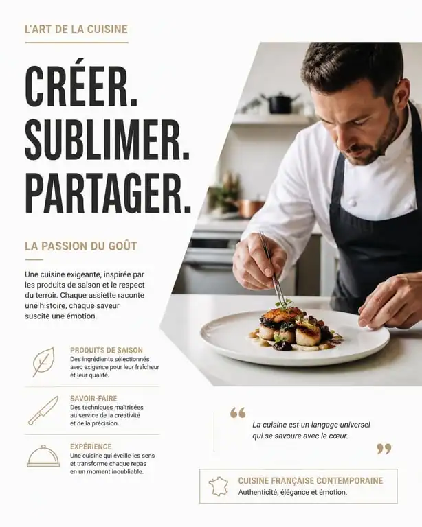 Chef professionnel préparant un dîner gastronomique à domicile avec La Belle Assiette