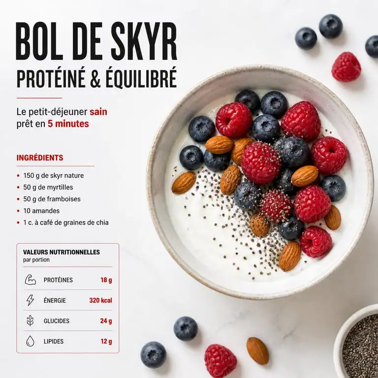 Petit déjeuner protéiné rapide et sain avec Skyr, baies et oléagineux