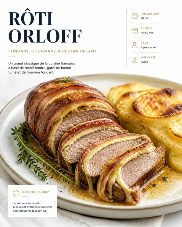 Rôti Orloff accompagné d'un gratin dauphinois, plat principal festif et gourmand