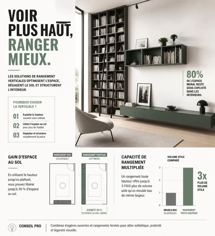 Aménagement maison : optimisation de l'espace vertical avec des rangements muraux