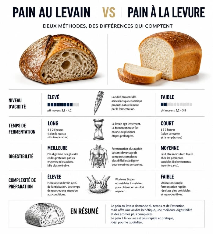 Infographie comparative des inconvénients du pain au levain par rapport au pain à la levure