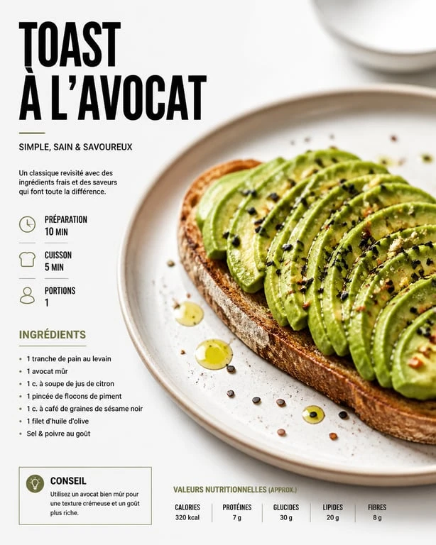 Recette de toast à l'avocat sur pain au levain avec garnitures variées