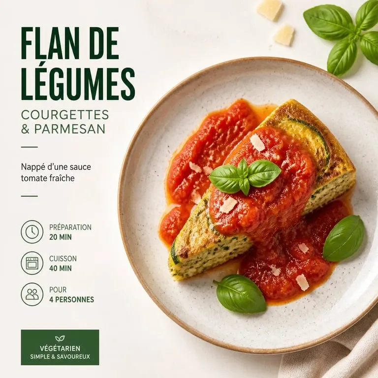 Flan de légumes au parmesan et sauce tomate, plat équilibré et savoureux