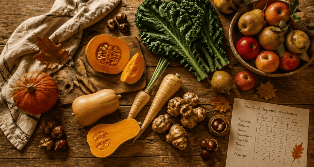 fruit et legume automne frais sur table