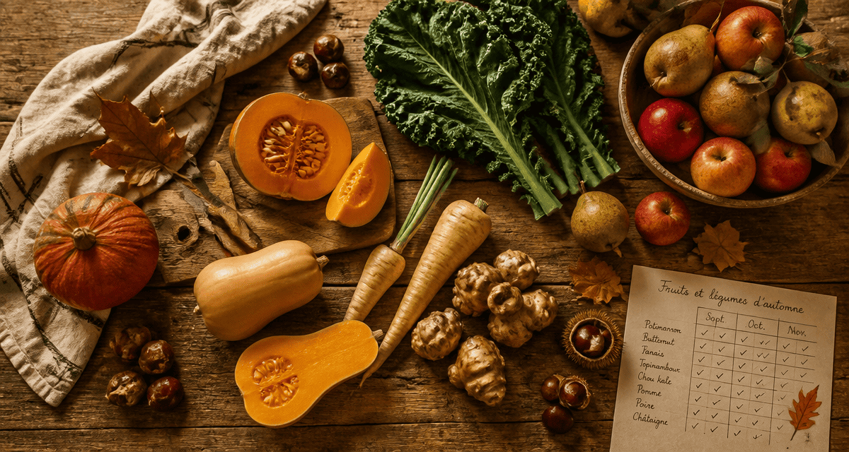 fruit et legume automne frais sur table