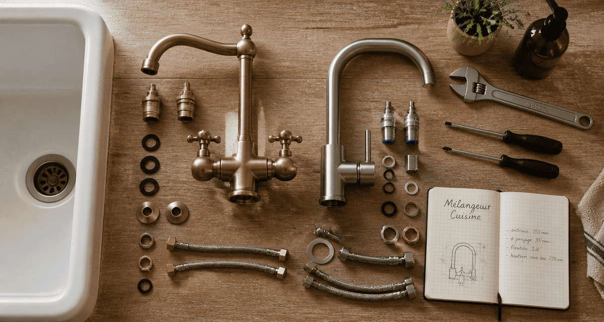 melangeur robinet cuisine vintage et moderne sur plan de travail