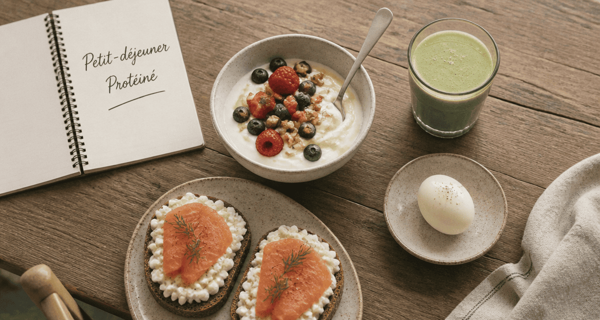 Petit dej proteiné rapide avec Skyr, saumon, smoothie