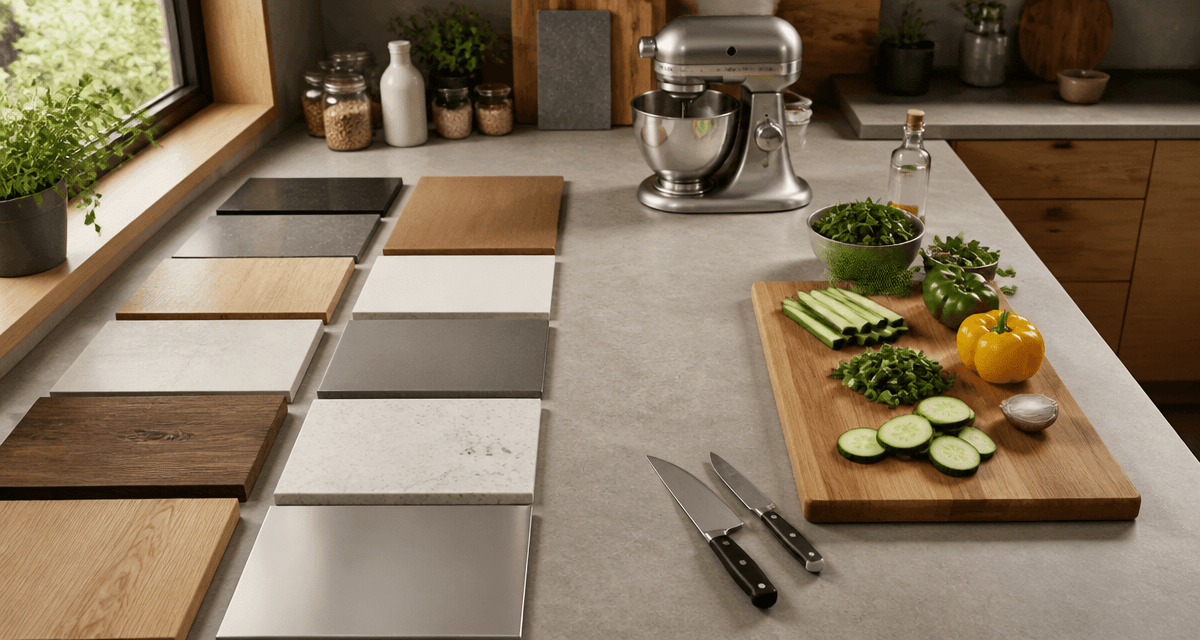 plan de travail 80 cm de profondeur avec matériaux et ustensiles