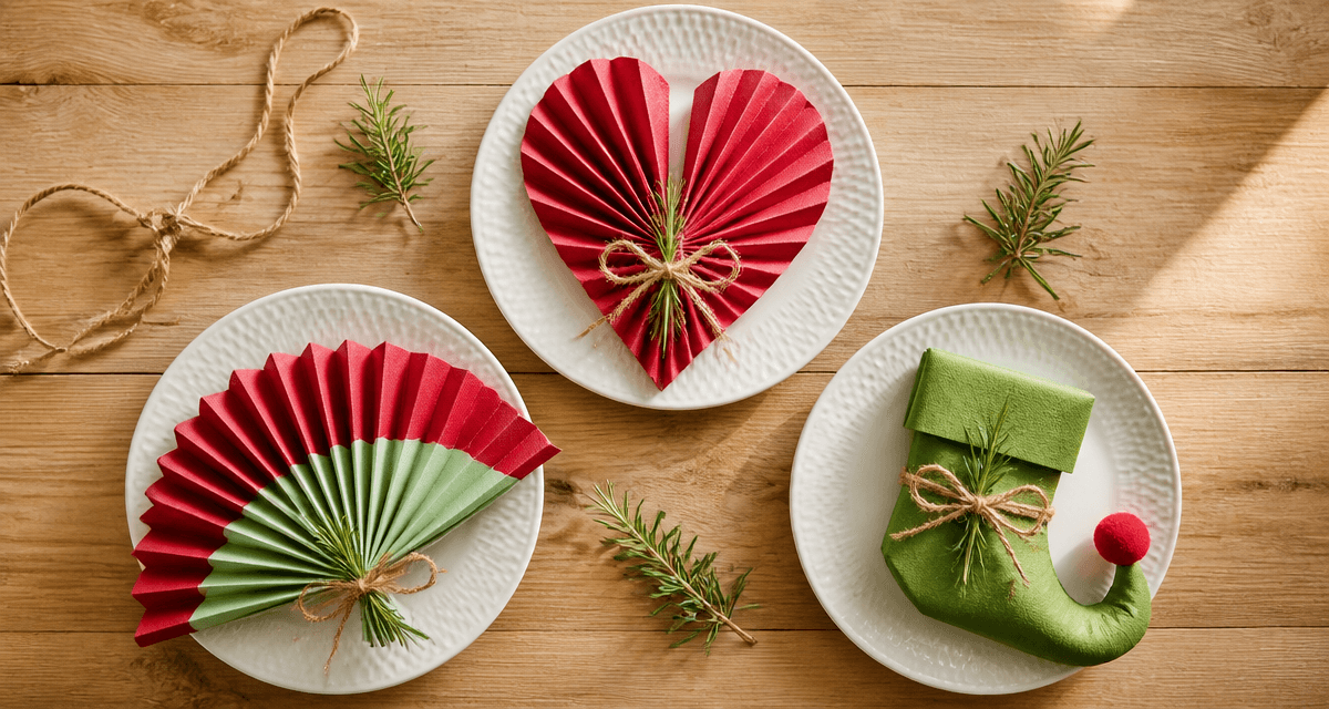 Pliage serviettes papier facile gratuit sur assiettes