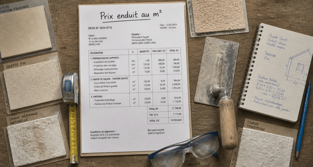 prix enduit m2 devis échantillons outils