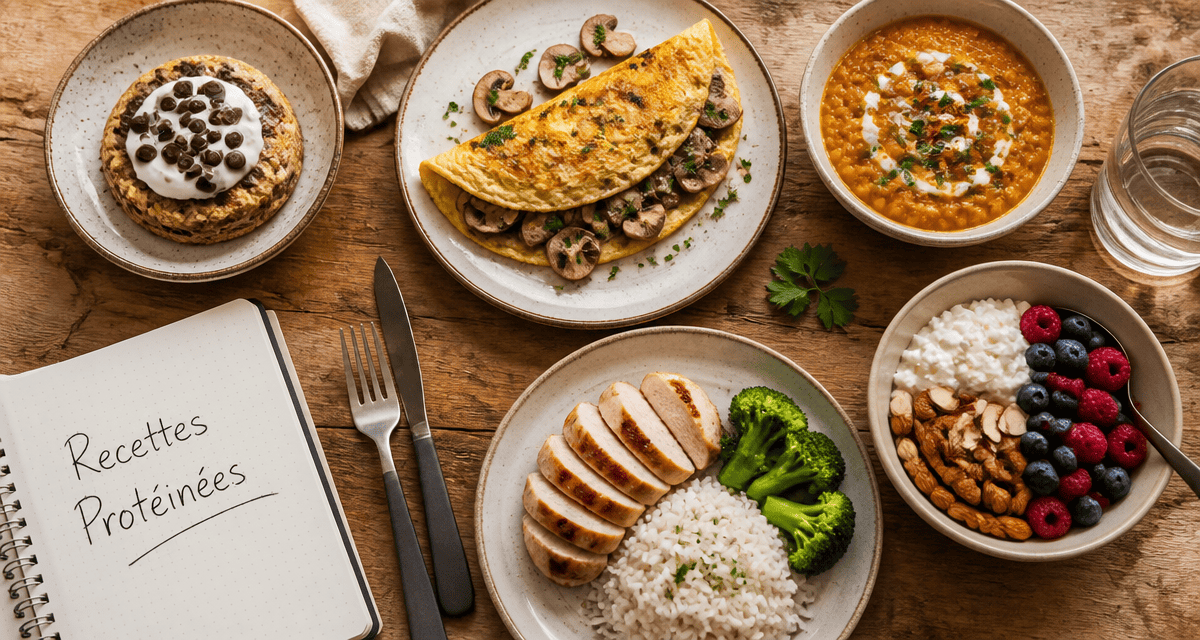 recette riche en proteine musculation plats variés sur table