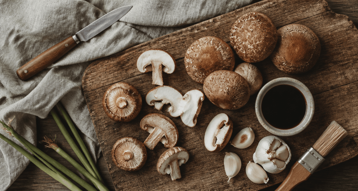 shiitakes recettes sur planche en bois