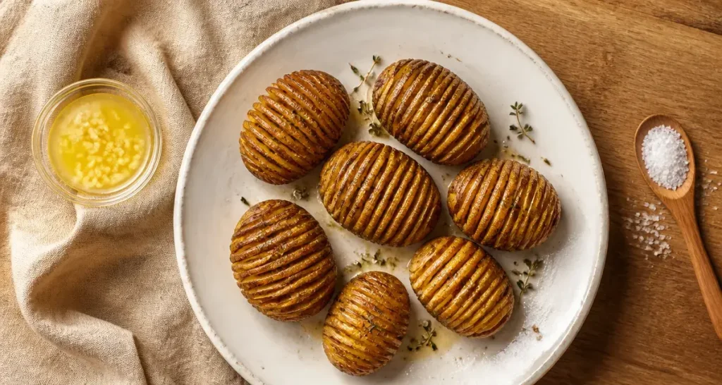 Accompagnement de pommes de terre : pommes de terre Hasselback dorées et moelleuses