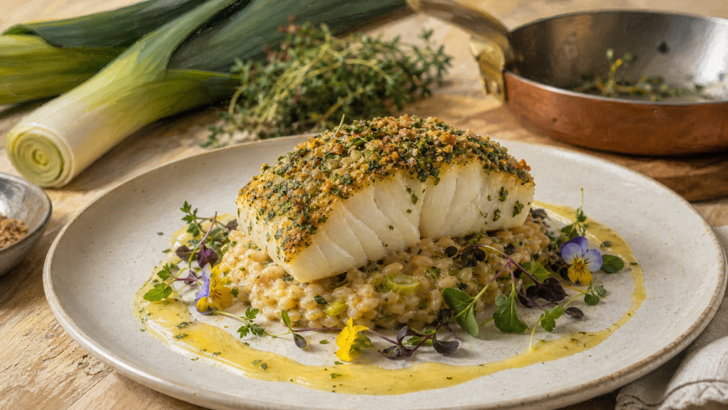 Accompagnement pour cabillaud, poisson blanc en croûte d’herbes, sauce citronnée