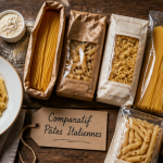 Comparatif pates italiennes marques sur table rustique