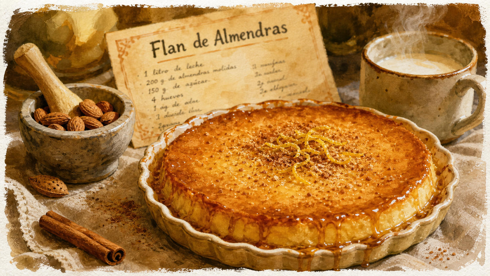 Desserts Espagne : flan aux amandes caramel ambré