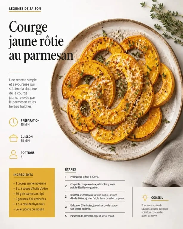 Recette de courge jaune rôtie au parmesan servie dans une assiette