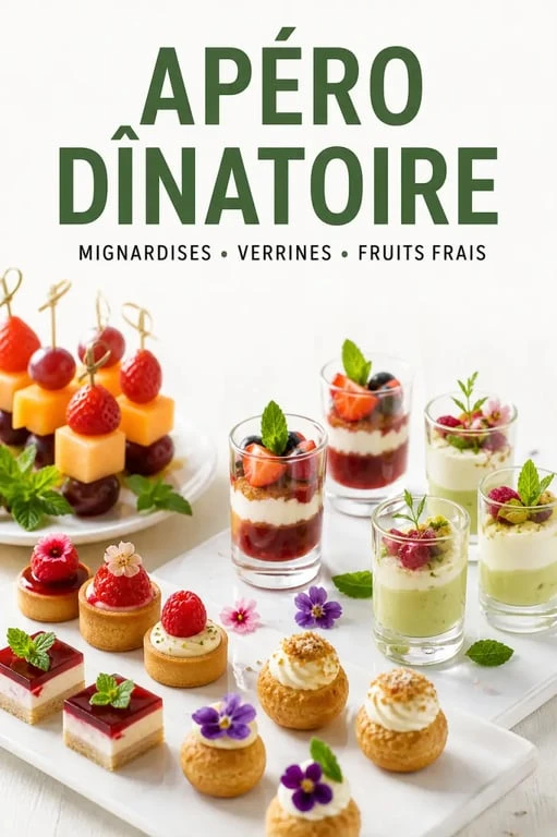 Assortiment de desserts pour un apéro dînatoire, incluant verrines et mignardises sucrées