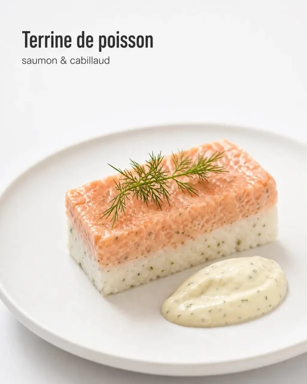 Terrine de poisson saumon cabillaud servie en entrée festive