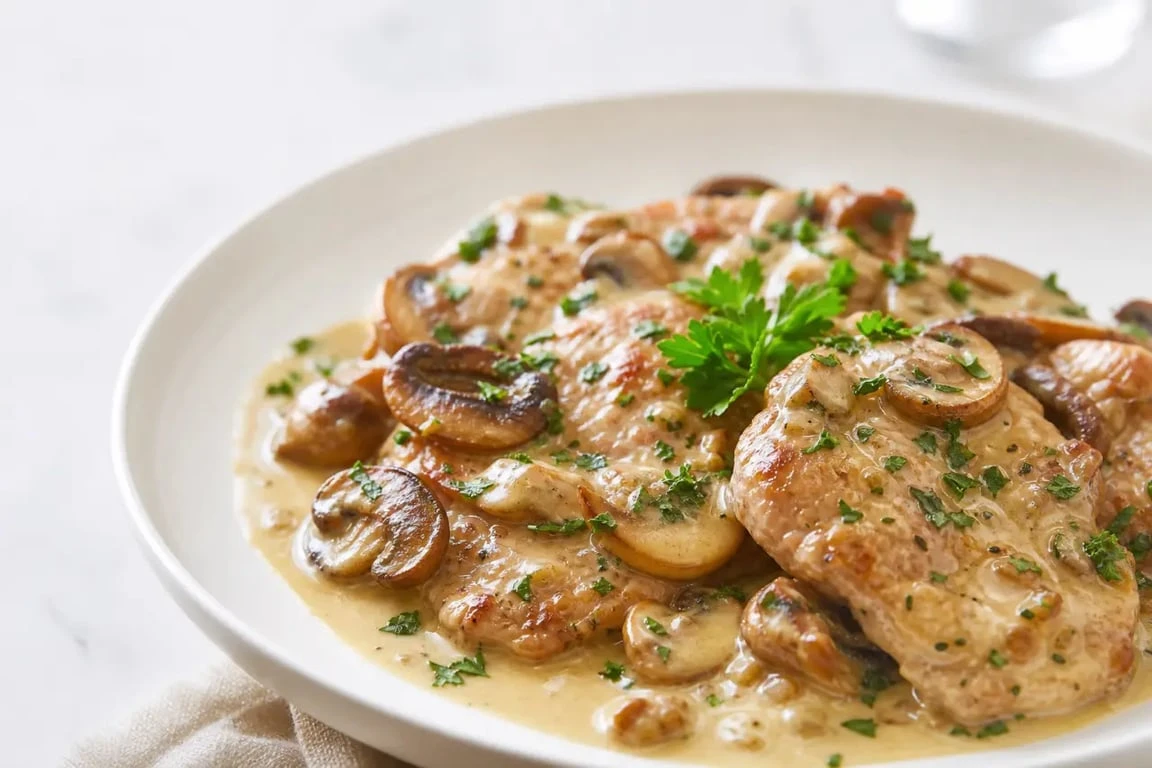 Escalopes de veau à la crème sans vin blanc, plat cuisiné avec des alternatives au vin blanc