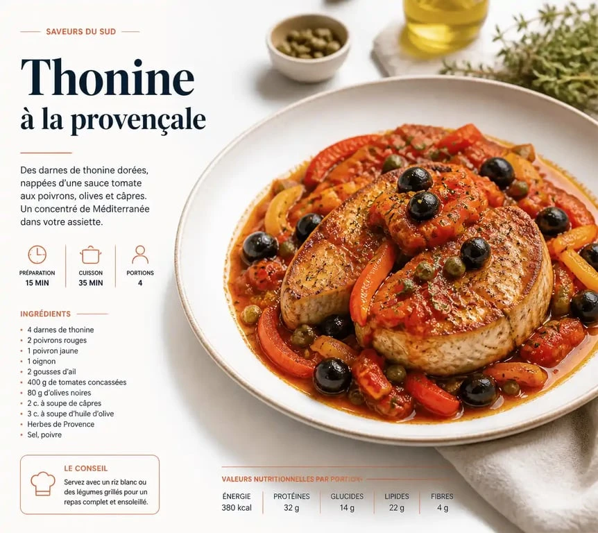 Recette de thonine à la provençale avec sauce tomate et olives