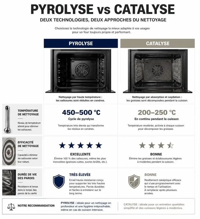 Comparatif des modes de nettoyage pyrolyse et catalyse pour choisir le meilleur four encastrable