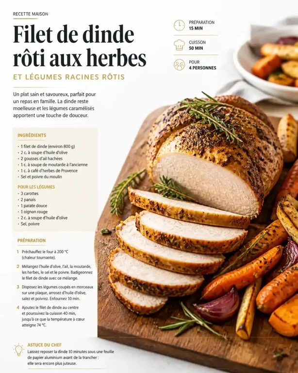 Filet de dinde au four moelleux rôti avec ses légumes