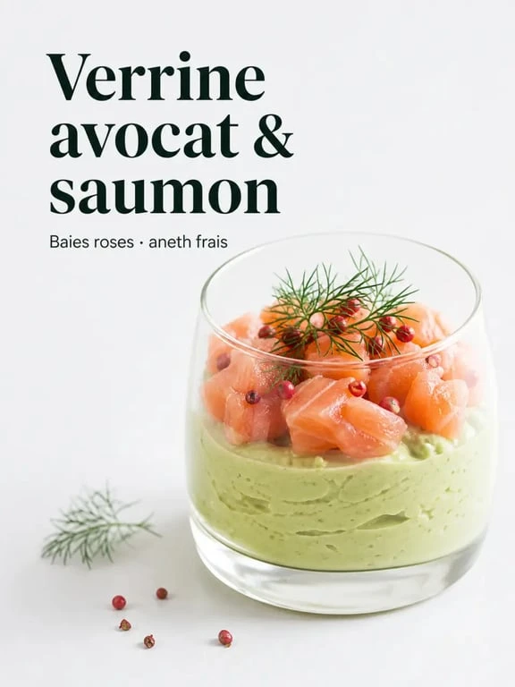 Recette d'entrée à l'avocat et saumon frais dressée dans une assiette élégante
