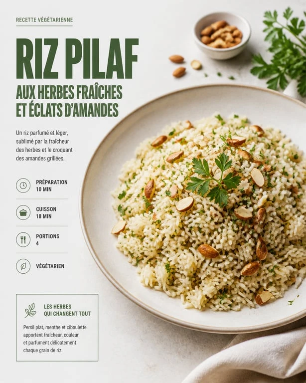 Riz pilaf aux herbes de Provence en accompagnement, une recette de riz savoureuse et facile à réaliser.