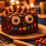 Gateau rigolo anniversaire Petit Monstre chocolaté décoré Smarties