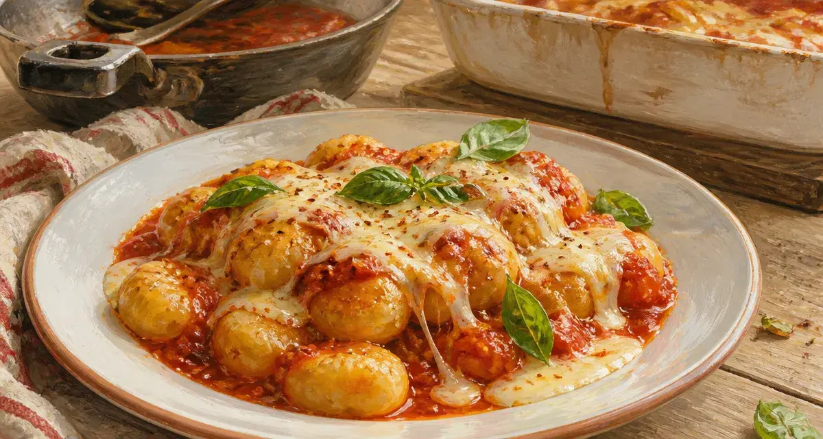 Gnocchi et accompagnement : gnocchis gratinés, sauce tomate