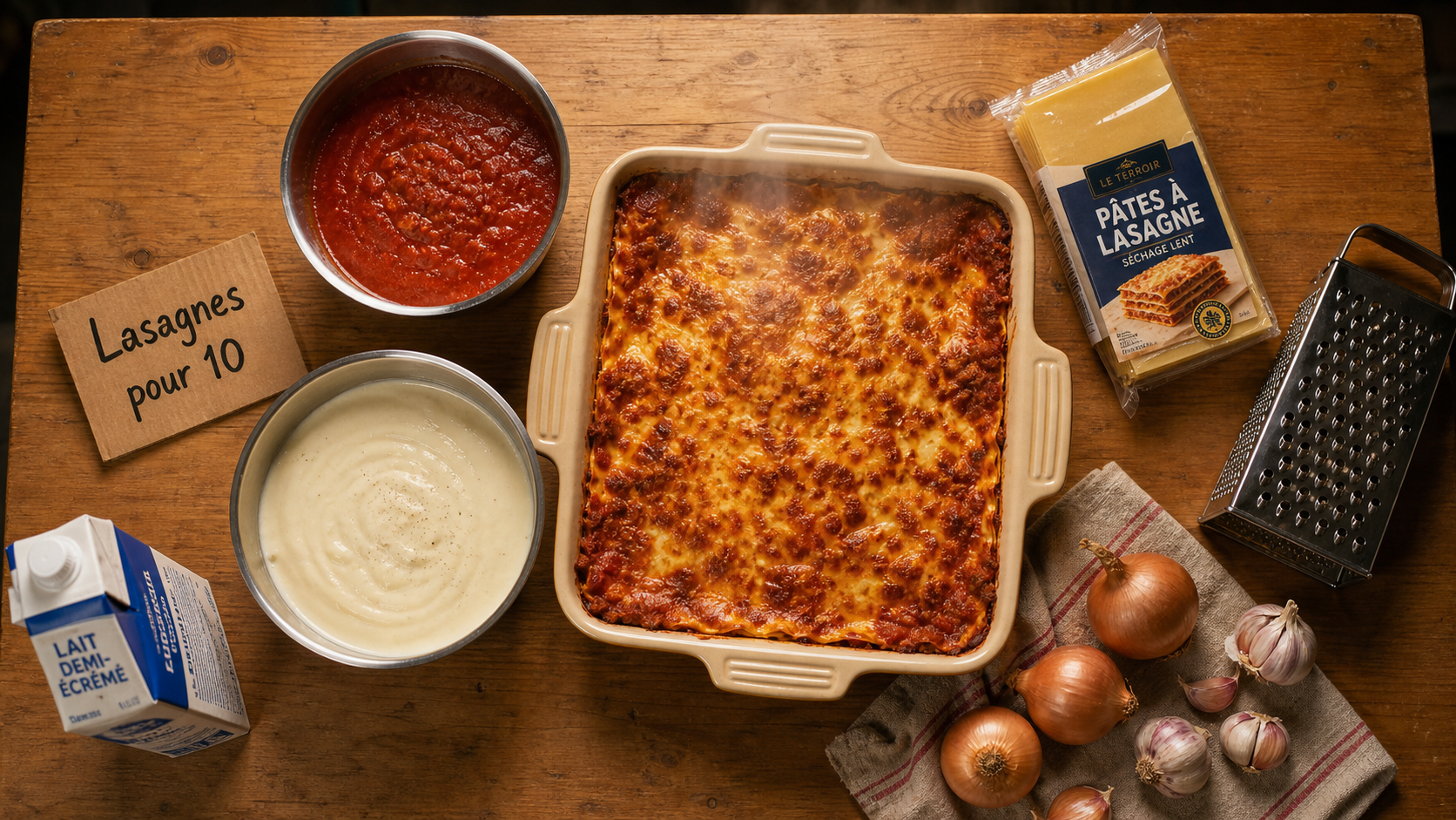 Recette 10 personnes : lasagne conviviale, plat à gratin au four