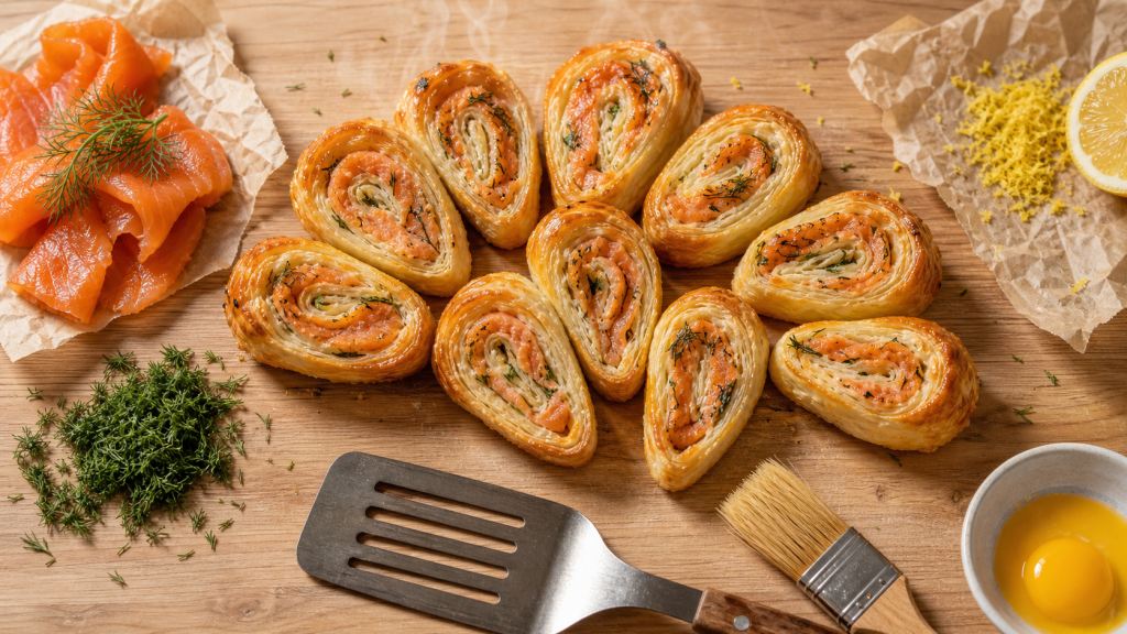 Recette feuilleté salé croustillant au saumon fumé et aneth
