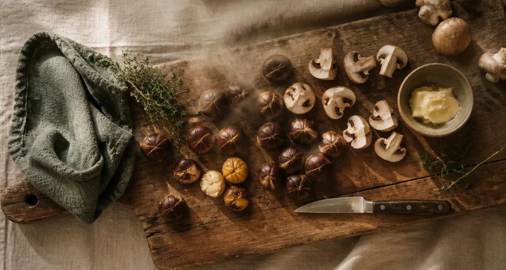 recette marron marrons épluchés sur planche