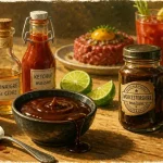 Sauce Worcestershire remplacer : bol de sauce brune et ingrédients