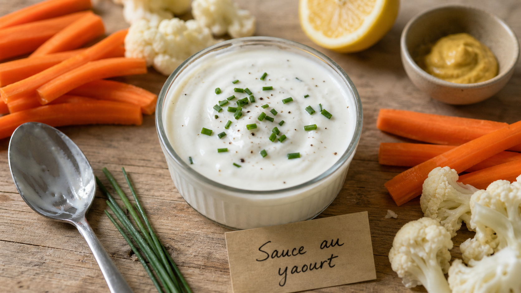 Sauce au yaourt pour crudités, onctueuse, avec carottes et chou-fleur