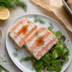 Terrine de poisson saumon cabillaud fondante, tranchée, aneth et sauce citron