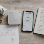Thermostat connecté radiateur avec smartphone et outils